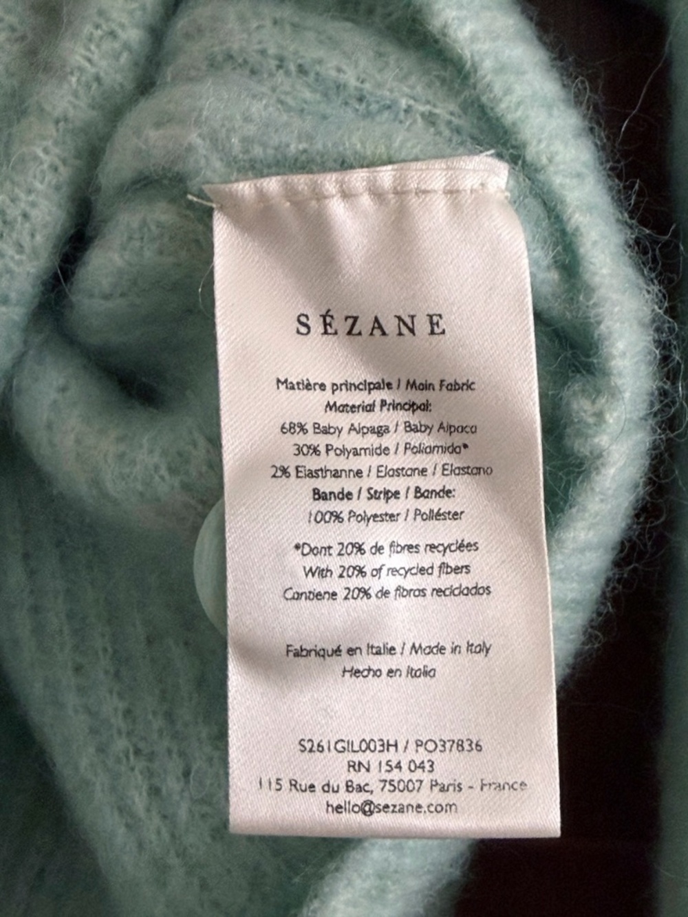 SEZANE Othello Cardigan Sea Green Size M - Picture 4 of 6